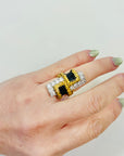 1960s 14K YELLOW GOLD BRUTALIST DIAMOND RING WITH BLACK ENAMEL