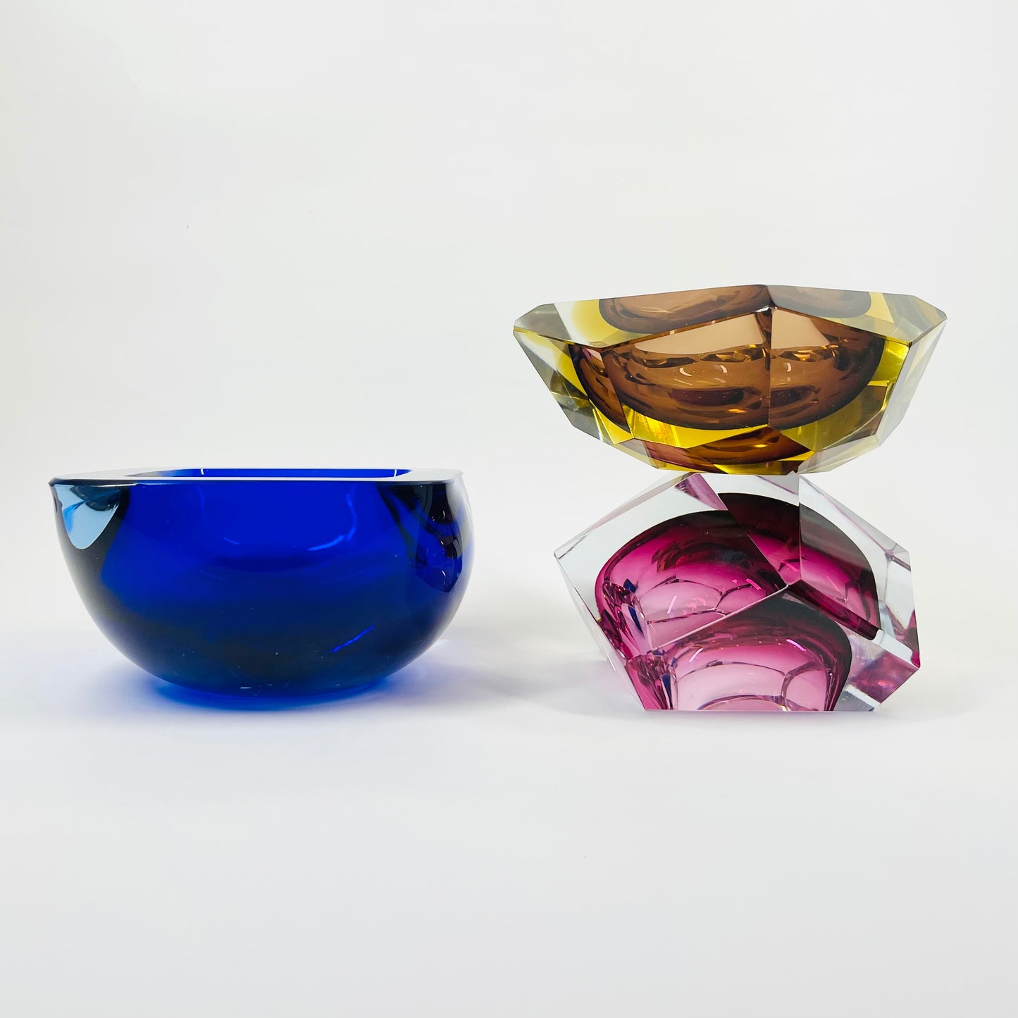 1950s FACETED MURANO CRANBERRY PINK GEODE BOWL