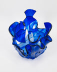 1980s HAND MADE COBALT BLUE FUSED GLASS HANDKERCHIEF BOWL/VASE