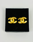Y2K CHANEL CC BRUSHED GOLD LOGO PIERCED EARRINGS