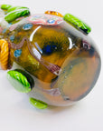 LARGE 1980s MURANO CASED WHITE GREEN MURRINE FLORAL APPLIQUE VASE