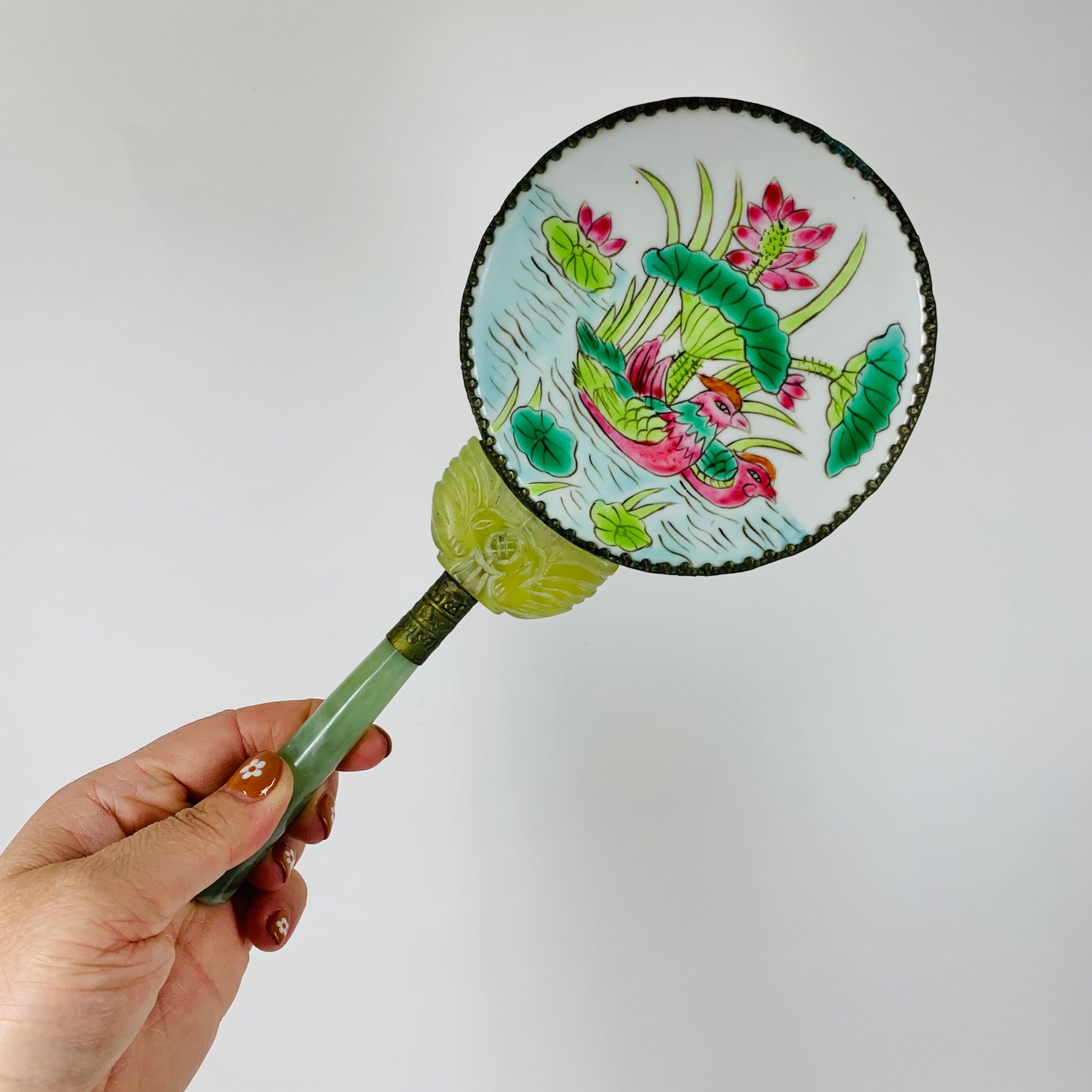 ANTIQUE JADE HAND MIRROR