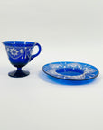 ANTIQUE HAND PAINTED MURANO COBALT BLUE GLASS TEA SET