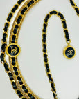 1990s CHANEL MATELASSE BLACK LEATHER GOLD PLATED LOGO BELT