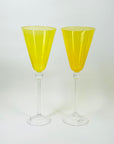 1990s HAND MADE HOGLUND YELLOW LONG STEM GLASSES