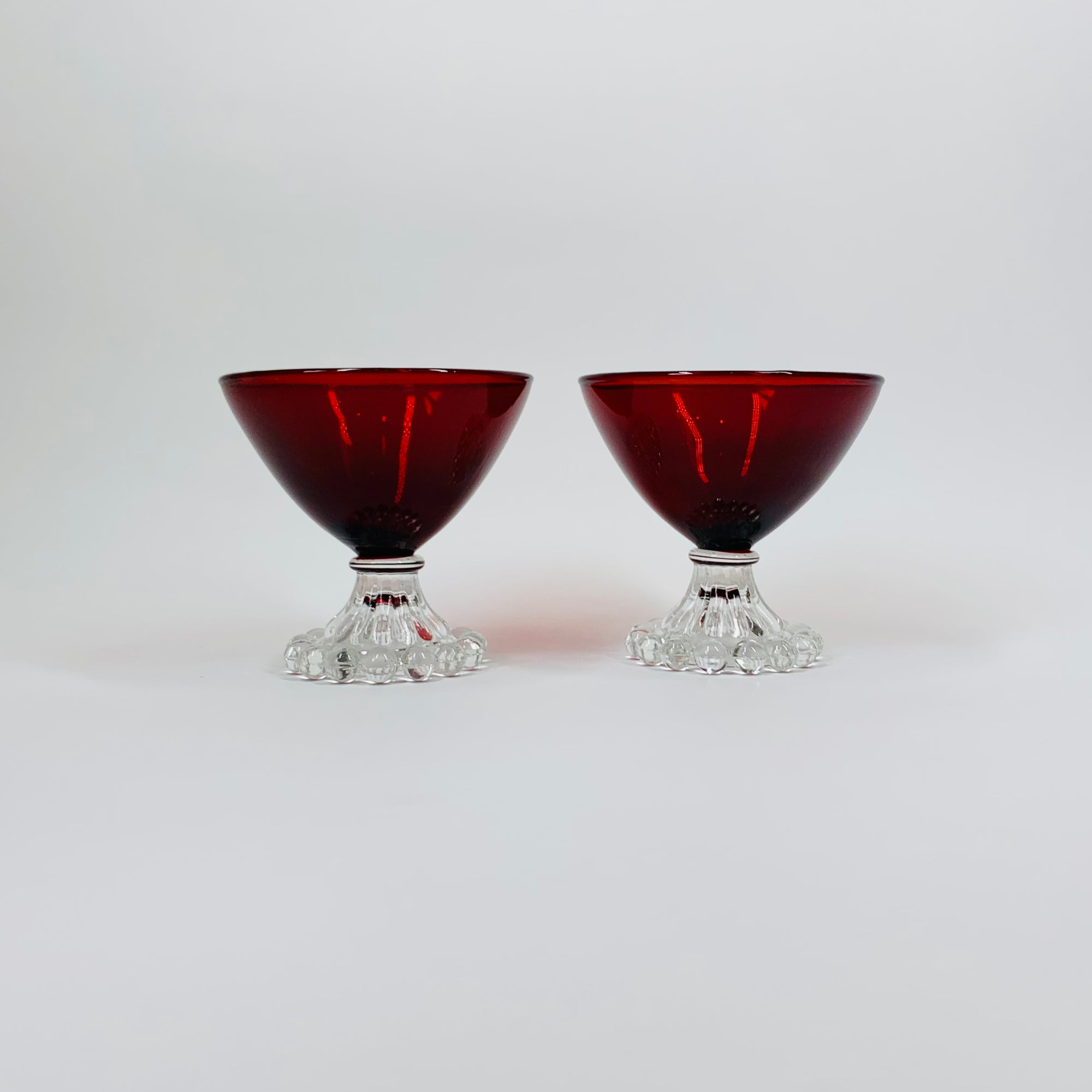 1950s ANCHOR HOCKING BERWICK BUBBLE FOOT RUBY GLASSES