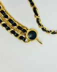 1990s CHANEL MATELASSE BLACK LEATHER GOLD PLATED LOGO BELT