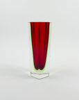 1950s RUBY RED GREEN MURANO SOMMERSO GLASS HEXAGONAL BLOCK POSY VASE