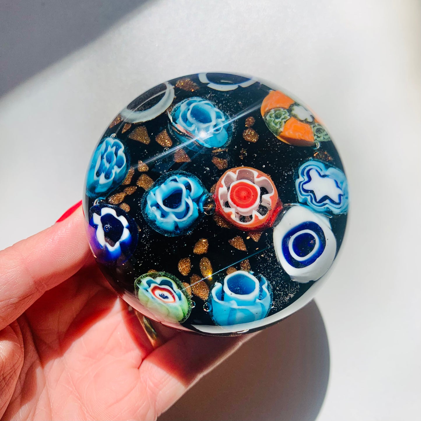BLUE MILLEFIORI PAPERWEIGHT