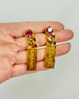 2021 CHANEL CC GOLD HARDWARE L21V-TAG PINK CRYSTAL DROP PIERCED EARRINGS