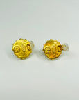 1994 CHANEL CC LOGO FILIGREE PEARL BUTTON CLIP ON EARRINGS