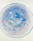 1980s MOUTH BLOWN PURPLE BLUE CONFETTI ART GLASS BOWL BY SETSUKO OGISHI