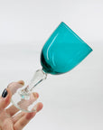 ANTIQUE TURQUOISE GREEN WINE GLASSES CLEAR STEM
