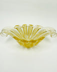 1940s BAROVIER GOLD SOMEMRSO GLASS BOWL WITH SCROLL HANDLES