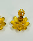 1994 CHANEL CC FILIGREE FLOWER GOLD LOGO BUTTON CLIP ON EARRINGS