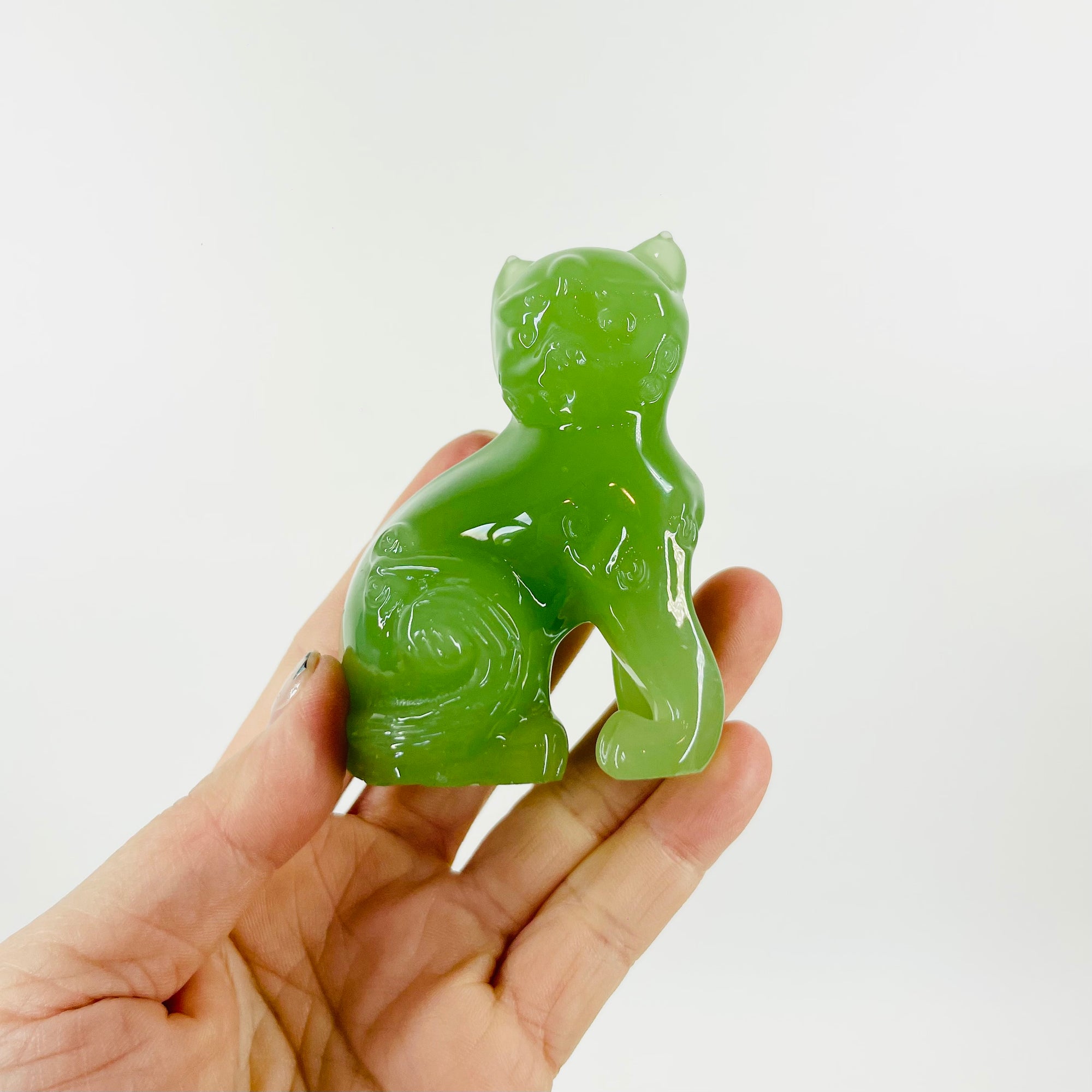 ANTIQUE GREEN JADE GLASS MINI CAT