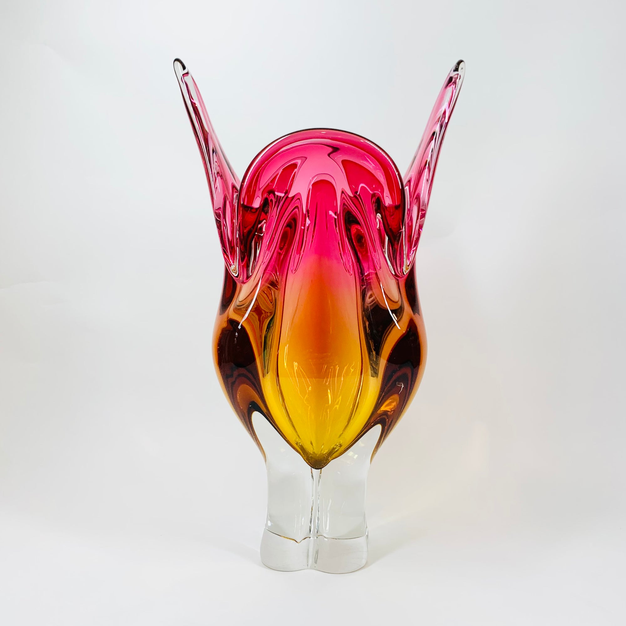 1960s SKLO UNION GREEN SOMMERSO GLASS VASE BY JOSEF HOSPODKA