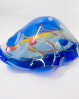 1986 SIGNED HAND MADE HARLEQUIN CAMEO COBALT BLUE BASE SPATTER ART GLASS XL BOWL BY JOHN MACPHERSON