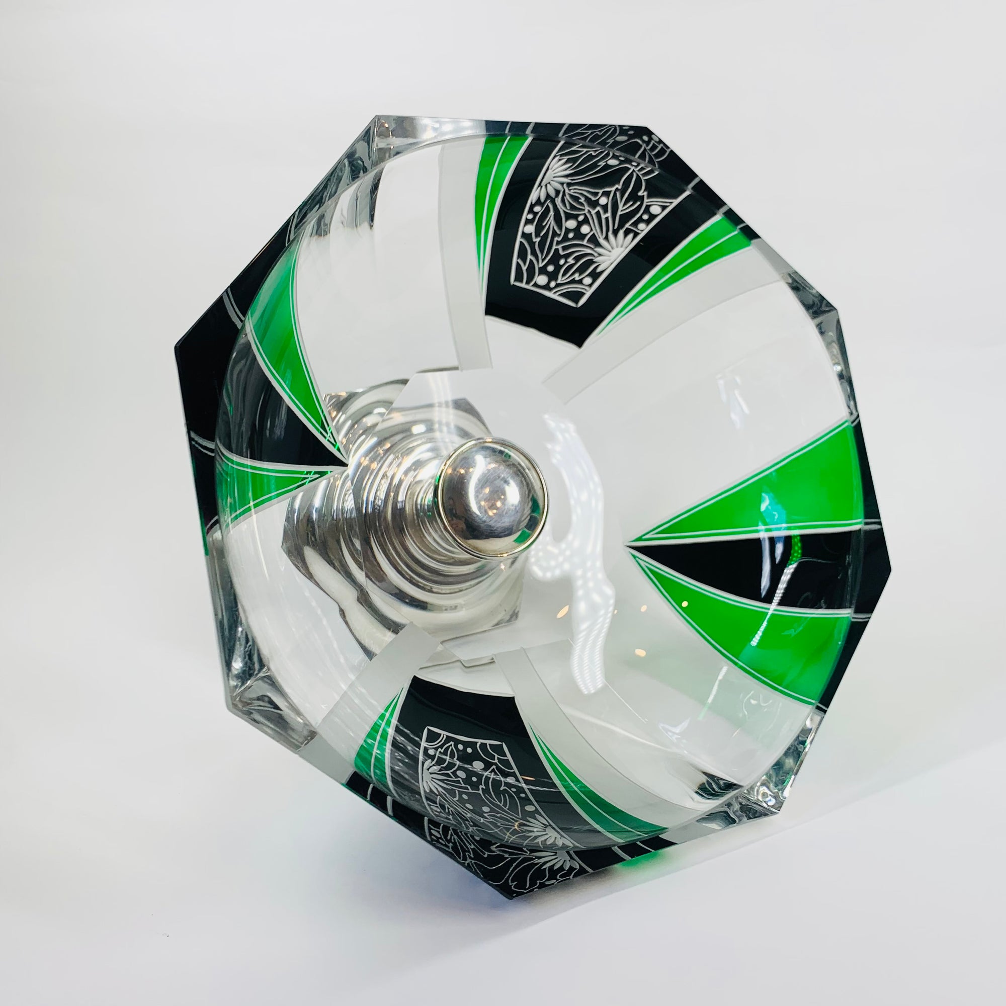 KARL PALDA GREEN BLACK SILVER FOOTED BOWL