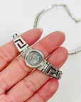 ANTIQUE STERLING SILVER GREEK KEYS ROMAN COIN NECKLACE
