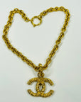 LIMITED EDITION 1980s CHANEL FILIGREE LOGO PENDANT NECKLACE WITH FANCY TEXTURED LINKS