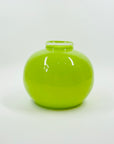 1980s LIME GREEN SPATTER ART GLASS FOOTED POSY VASE