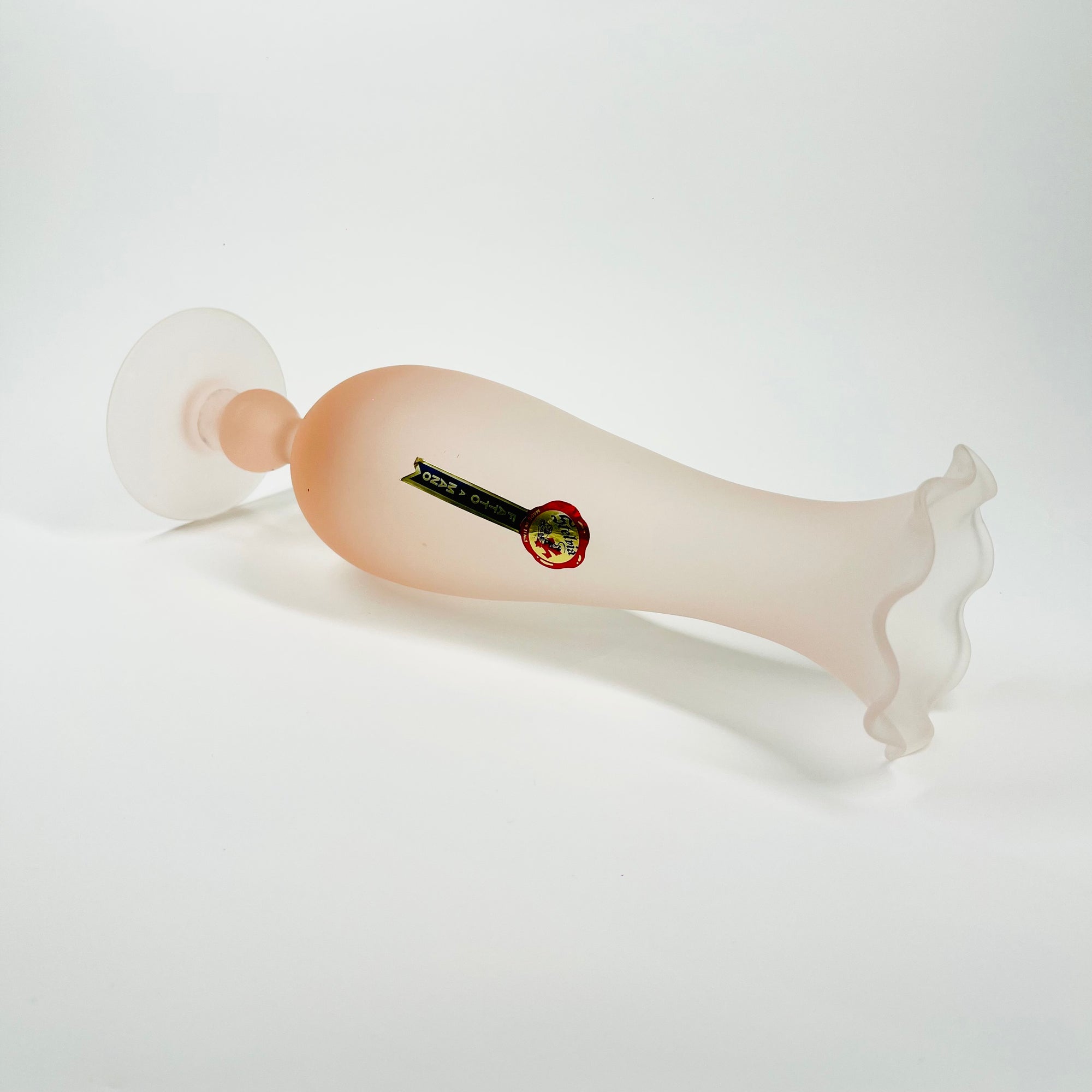 1970s ITALIAN SATIN PINK GLASS FOOTED RUFFLE VASE