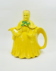 1930s HAND PAINTED ENGLISH YELLOW PORCELAIN LADY TEA POT