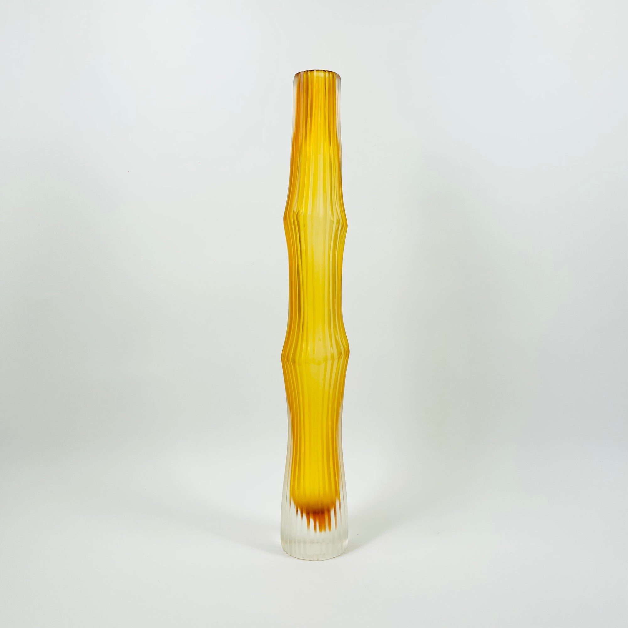 RETRO JAPANESE SATIN AMBER PRESSED GLASS BAMBOO VASE