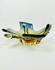 1950s MURANO AMBER BLUE OMBRE GLASS PINCHED LEAF BOWL/ASHTRAY