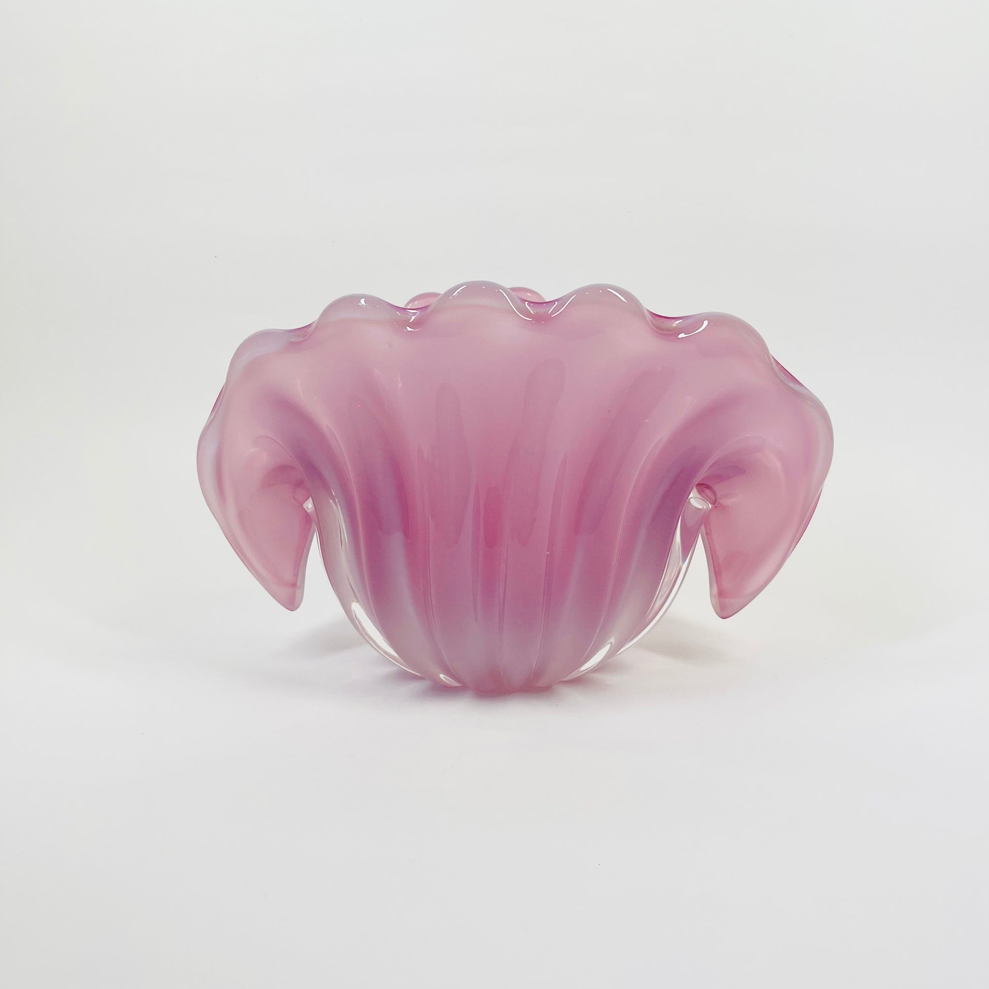 1950s PINK MURANO OPALINE GLASS CLAM SHELL BOWL