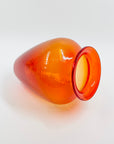 1950s ORANGE RED OMBRE PRESSED GLASS POSY VASE WITH BLACK RIM