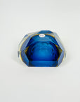 1950s MURANO MANDRUZZATO COBALT BLUE YELLOW SOMMERSO DIAMOND FACETED RECTANGULAR GLASS BOWL