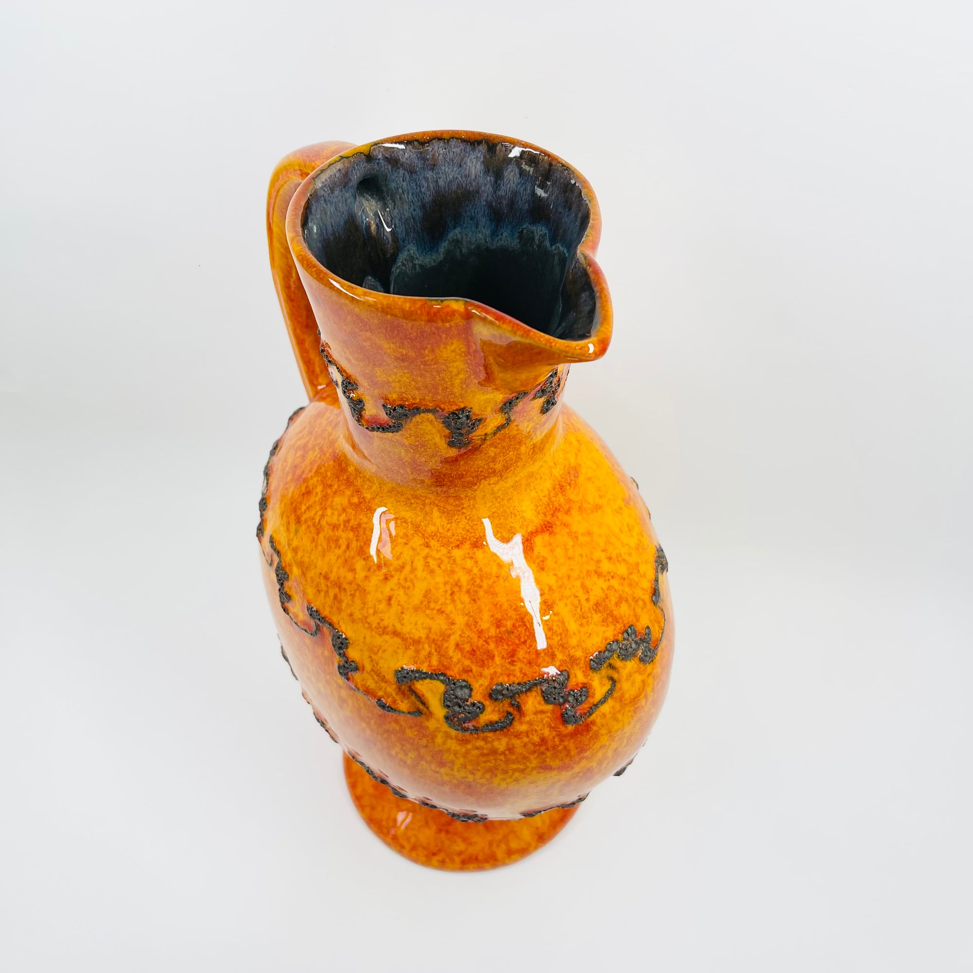 1960s WEST GERMAN ORANGE FAT LAVA POTTERY TALL JUG VASE BY KREUTZ KERAMIK