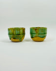 1970s JAPANESE GREEN DRIP GLAZED TEA CUPS