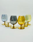 1950s IRIDESCENT GOLD GILDED HARLEQUIN GLASS MINI BRANDY BALLOONS