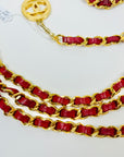 1984 CHANEL MATELASSE RED/BURGUNDY LEATHER GOLD PLATED LOGO BELT