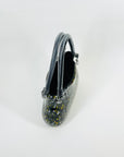1980s BLACK SPATTER ART GLASS BAG VASE