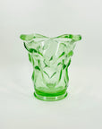 ANTIQUE ART DECO PRESSED GREEN DEPRESSION GLASS VASE