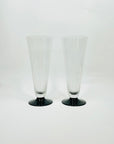 ANTIQUE HAND ETCHED BLACK FOOTED FLUTES/BEER TANKARD GLASSES