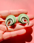 70s GREEN ENAMEL SHELL EARRINGS