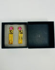 2021 CHANEL CC GOLD HARDWARE L21V-TAG PINK CRYSTAL DROP PIERCED EARRINGS
