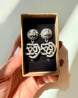 2000 Y2K CHANEL CC LOGO CAMELLIA RHINESTONES DROP PIERCED EARRINGS