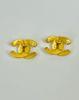 Y2K CHANEL CC BRUSHED GOLD LOGO PIERCED EARRINGS