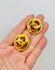 1994 CHANEL CC GOLD LOGO BUTTON CLIP ON EARRINGS