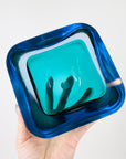 1960s BLUE AQUAMARINE SOMMERSO SQUARE GLASS BOWL/ASHTRAY