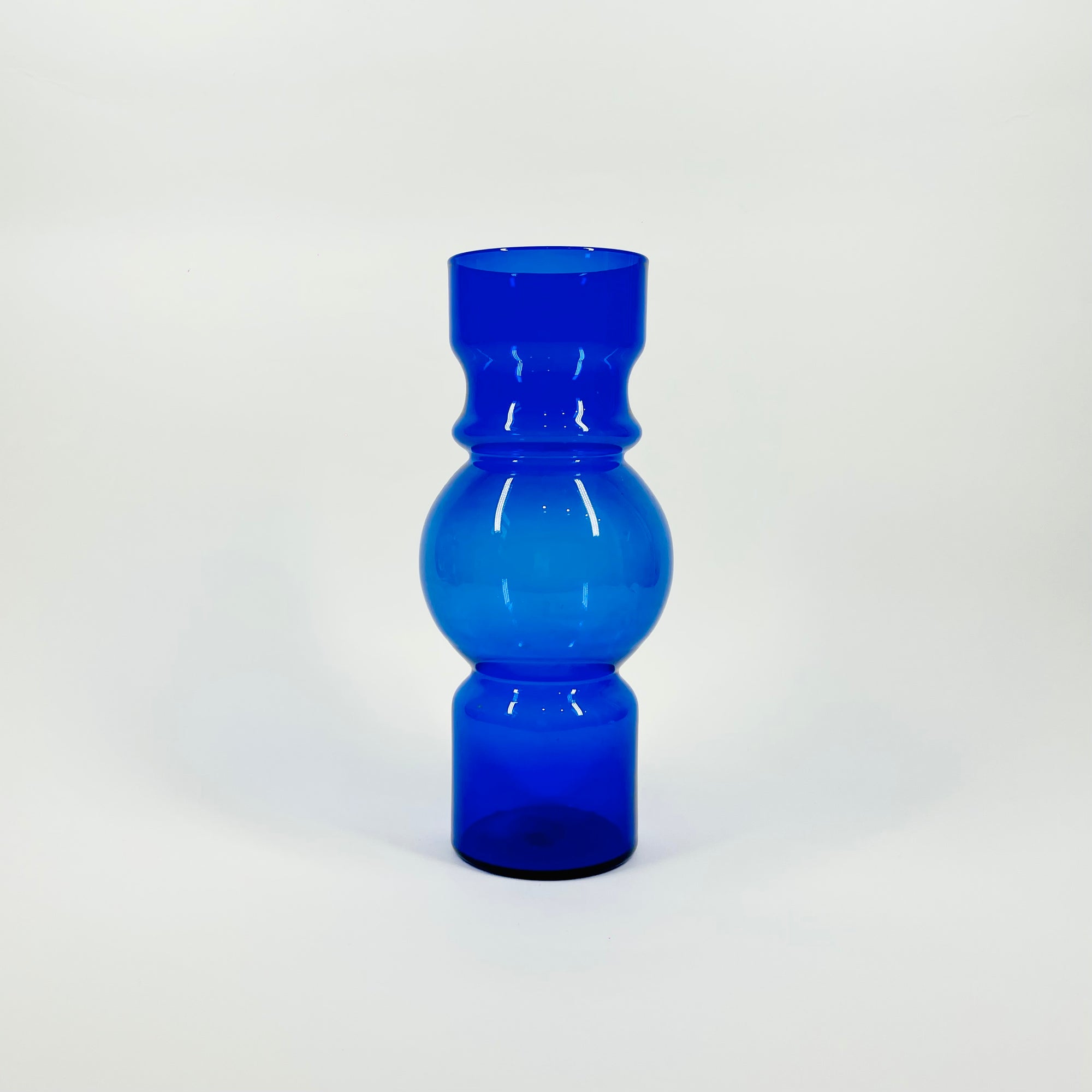 1960s HOLMEGAARD COBALT BLUE GLASS SPACE AGE HOOP VASE