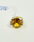 1950s 14K YELLOW GOLD STATEMENT CITRINE COCKTAIL RING WITH DIAMONDS