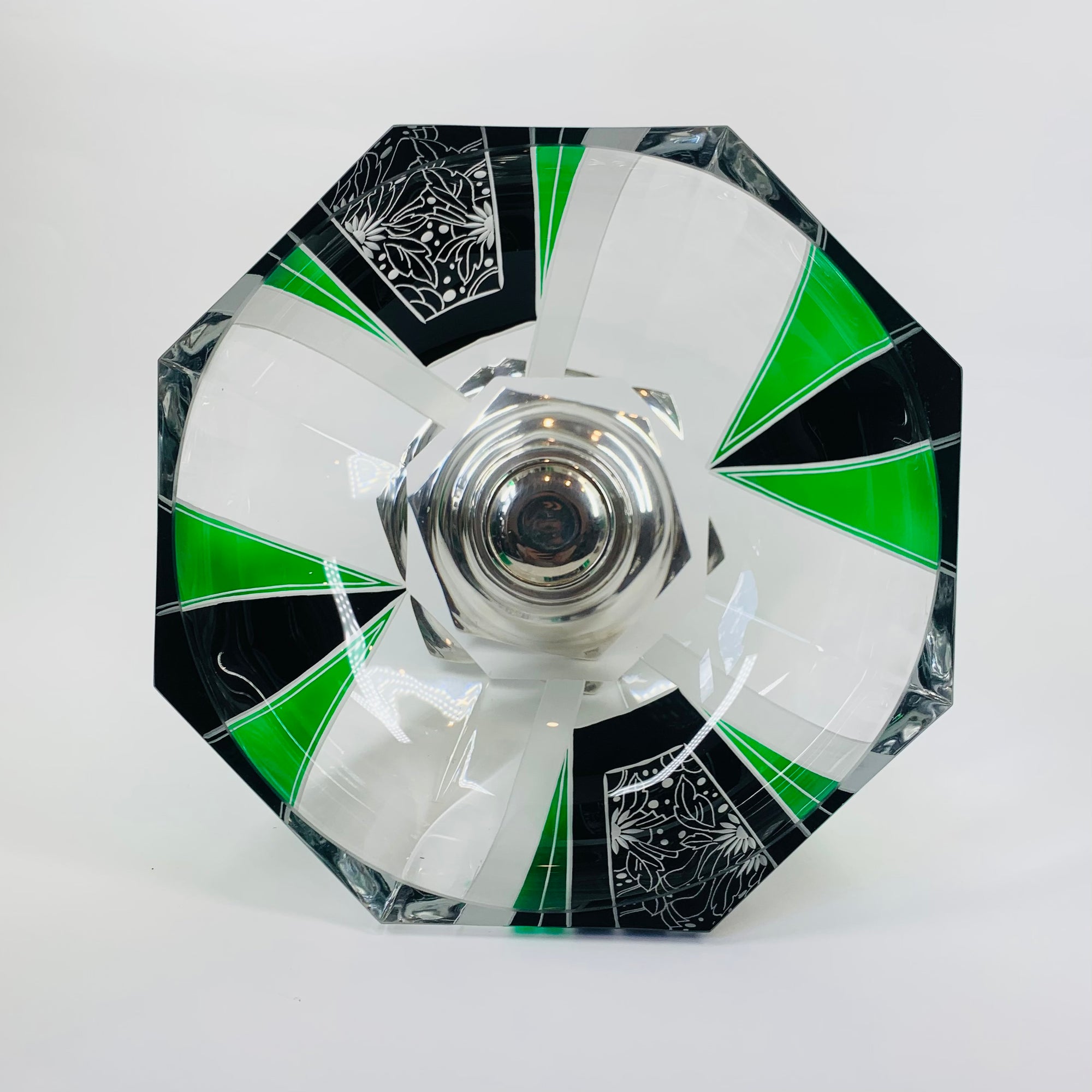 KARL PALDA GREEN BLACK SILVER FOOTED BOWL