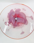 1980s AUSTRALIAN MOUTH BLOWN PINK PURPLE SPATTER ART GLASS SHALLOW BOWL/CHARGER BY STEPHEN MORRIS